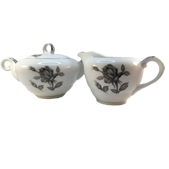 Vintage Nishida Silver Black Rose Creamer and Sugar Bowl Set - Picture 1 of 14